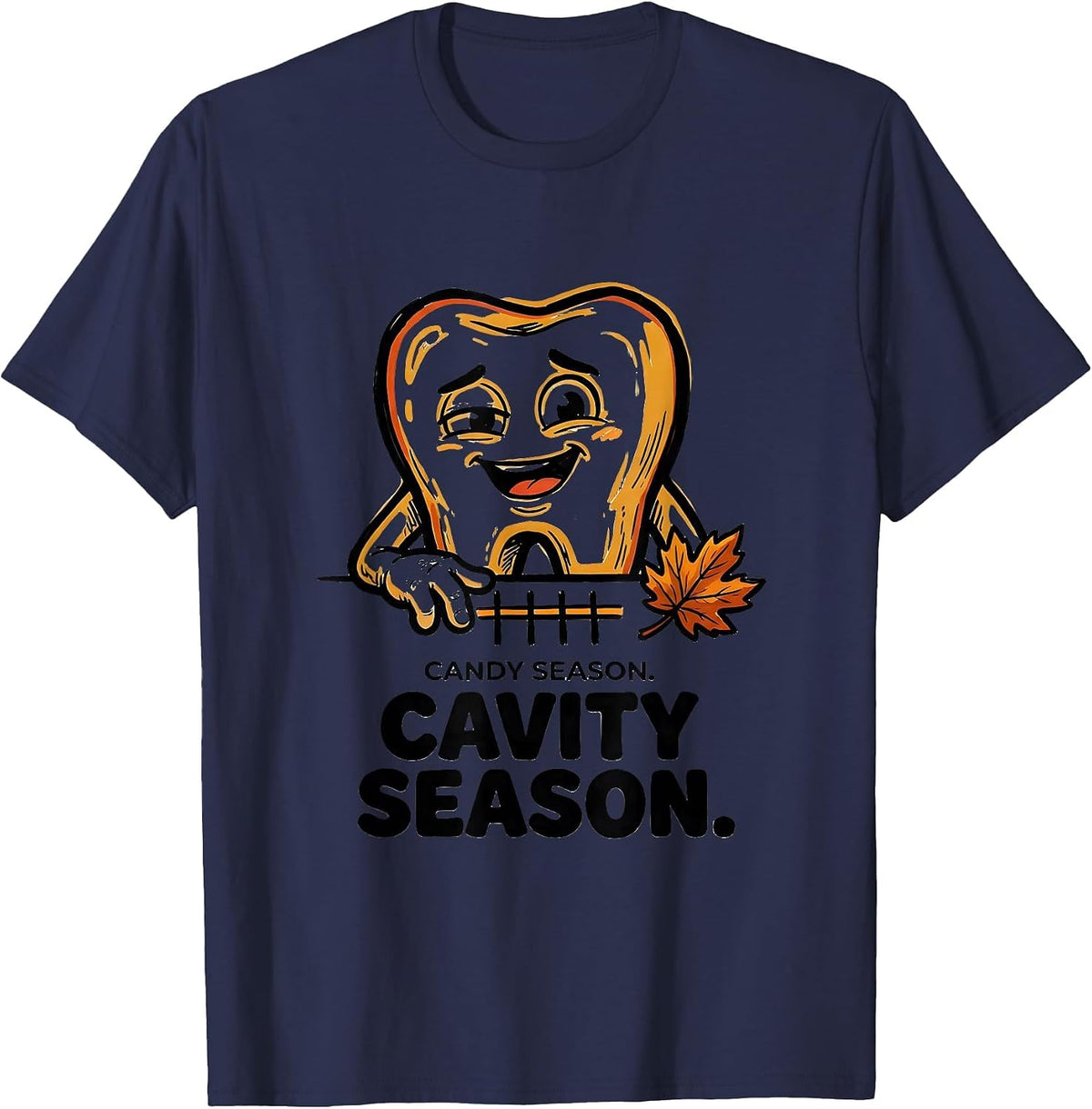 Men's Candy Season Cavity Season Funny Dental Hygienist Halloween T-Shirt - Navy Blue