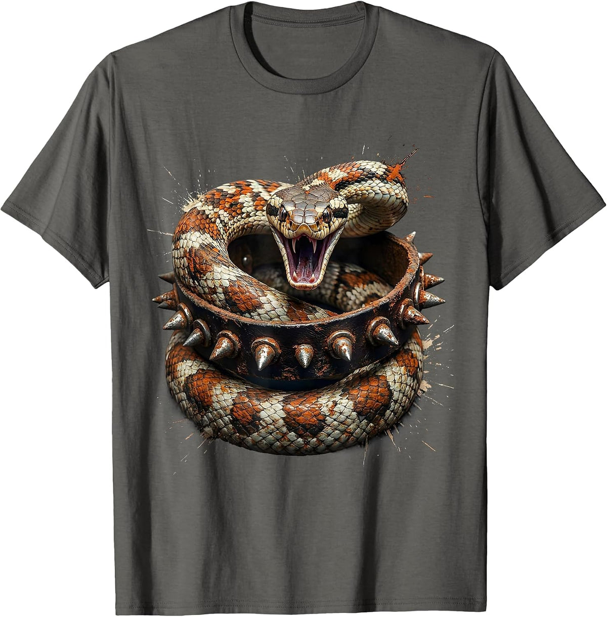 Punk Rock Snake and Spiked Bracelet Graphic T-Shirt - Asphalt Grey