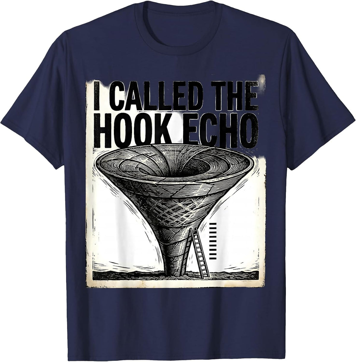 I Called The Hook Echo Woodcut Engraving Storm Chaser T-Shirt - Navy Blue