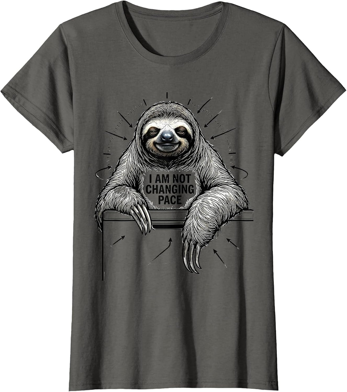 Women's I Am Not Changing Pace Funny Sloth Lover Animal Humor T-Shirt - Asphalt Grey