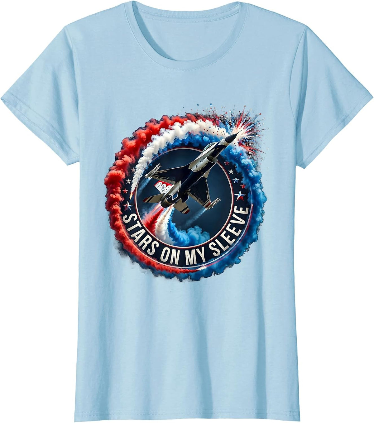 Stars on My Sleeve American Flag Patriotic Design T-Shirt - Baby Blue