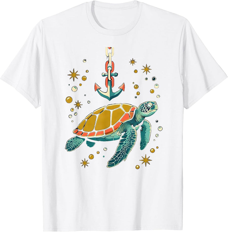 Men's Sea Turtle and Anchor Cruise Graphic T-Shirt - White