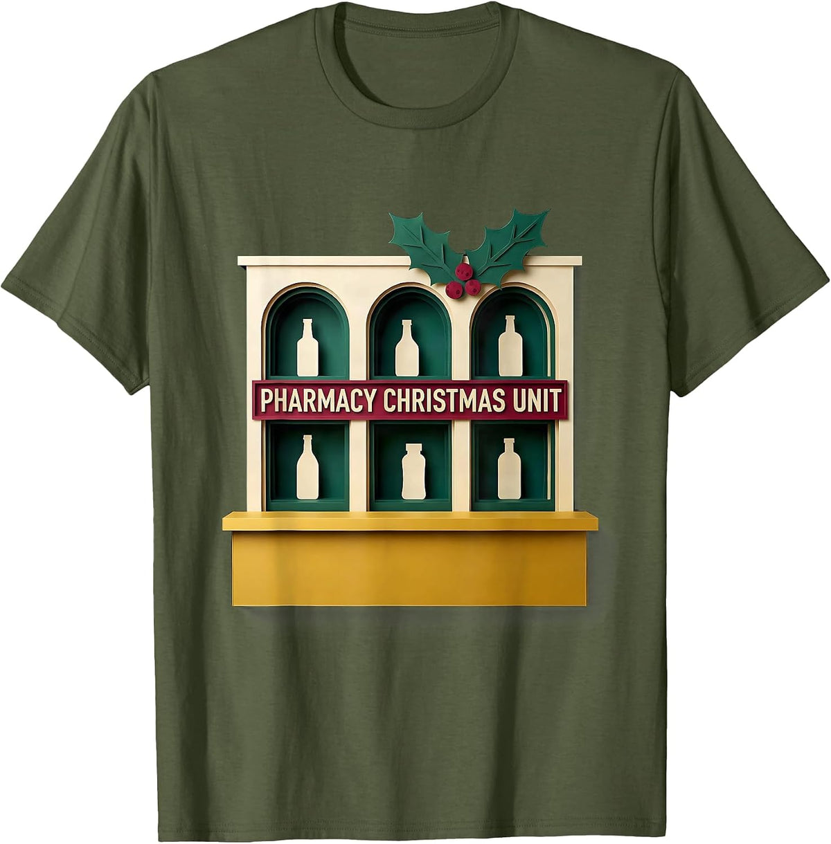 Pharmacy Christmas Unit Funny Pharmacy Tech Squad Holiday T-Shirt - Olive Green