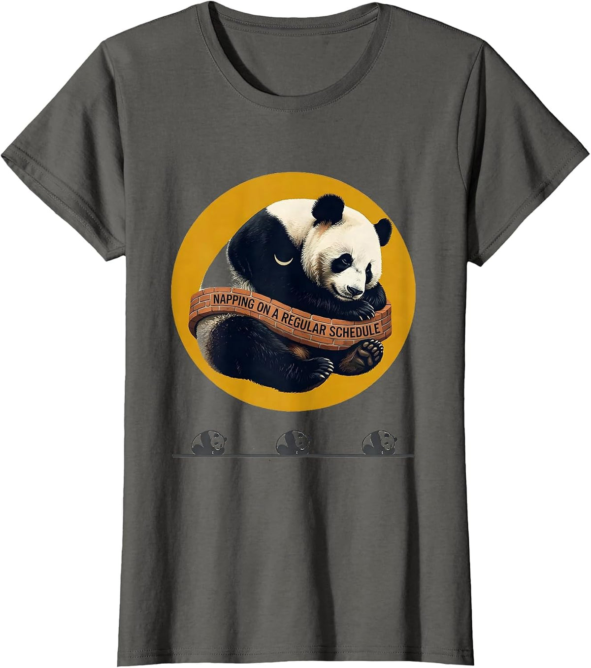 Women's Napping On A Regular Schedule Funny Panda Sleepwear Humor T-Shirt - Asphalt Grey