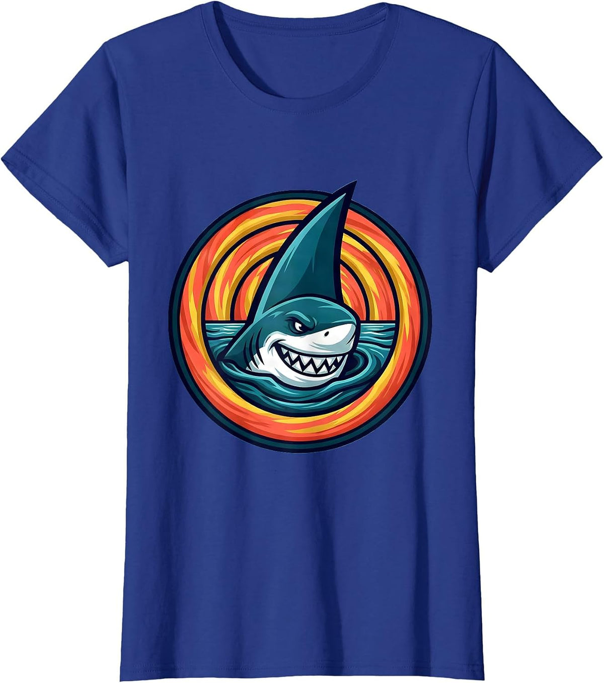 Women's Boys Tie Dye Shark Fin Color Wave Graphic T-Shirt - Royal Blue