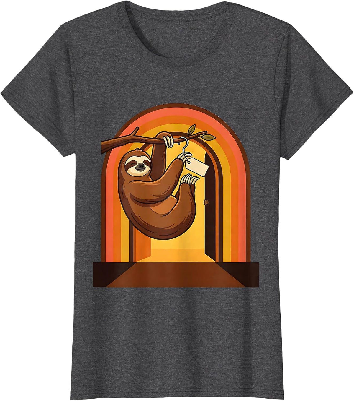 Women's Broad Sloth Retro 70s Humor Gift for Sloth Lovers T-Shirt - Dark Heather Grey
