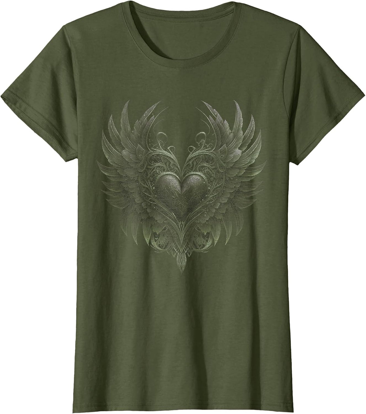 Aesthetic Y2k Fairy Wings Heart Alt Grunge Green T-Shirt - Olive Green