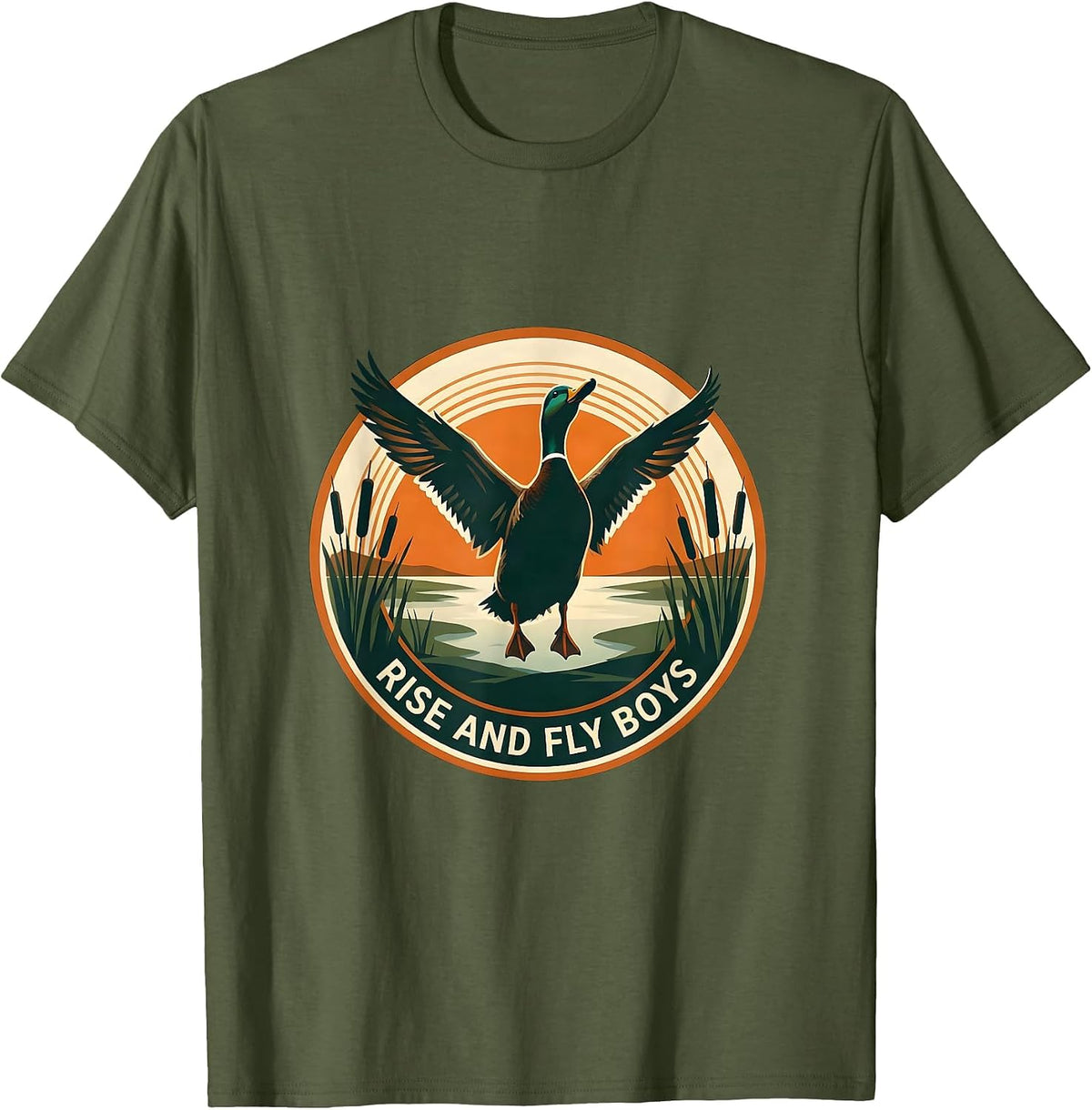 Rise and Fly Boys Duck Camo Hunting Design T-Shirt - Olive Green