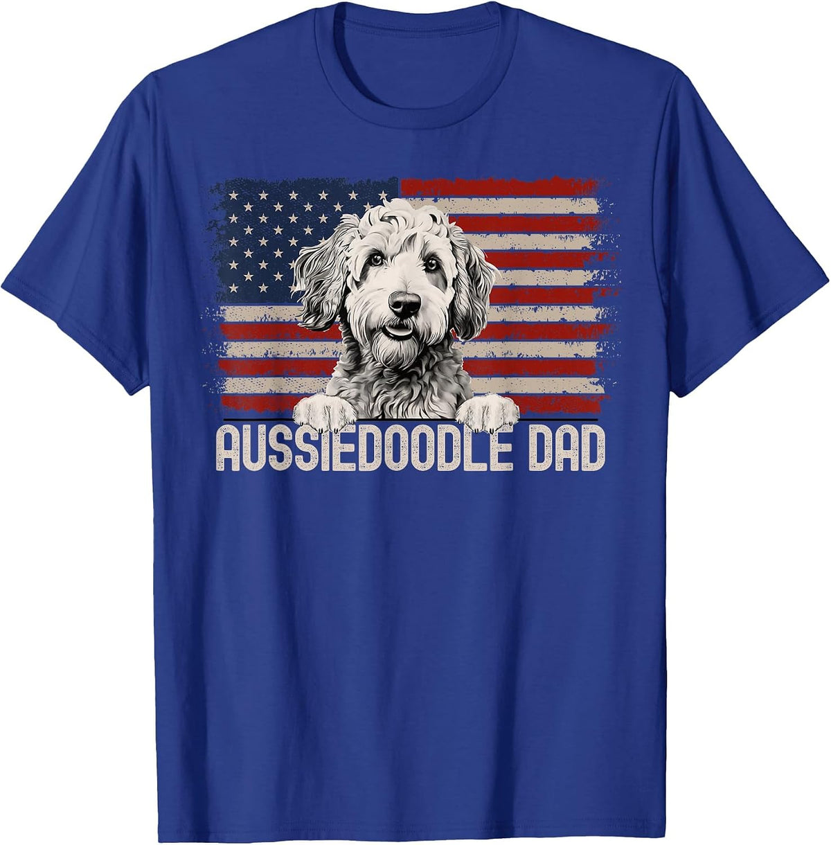 Best Dog Dad Ever American Flag - Aussiedoodle Dad T-Shirt - Royal Blue