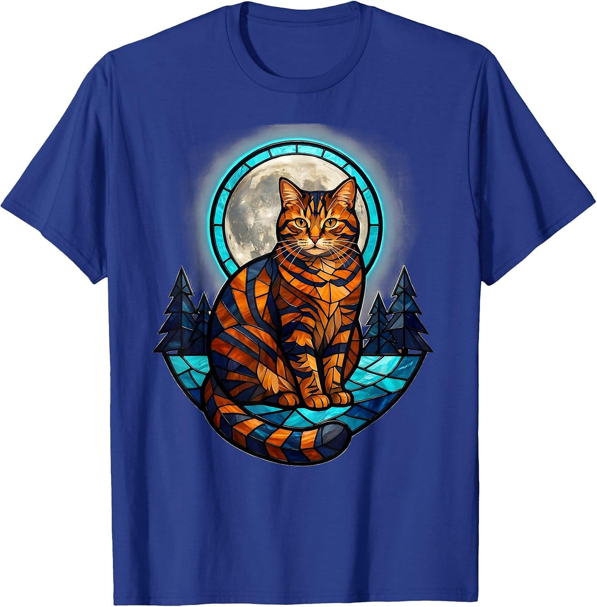 Orange Tabby Cat Howling at Moon 90's Retro T-Shirt - Royal Blue