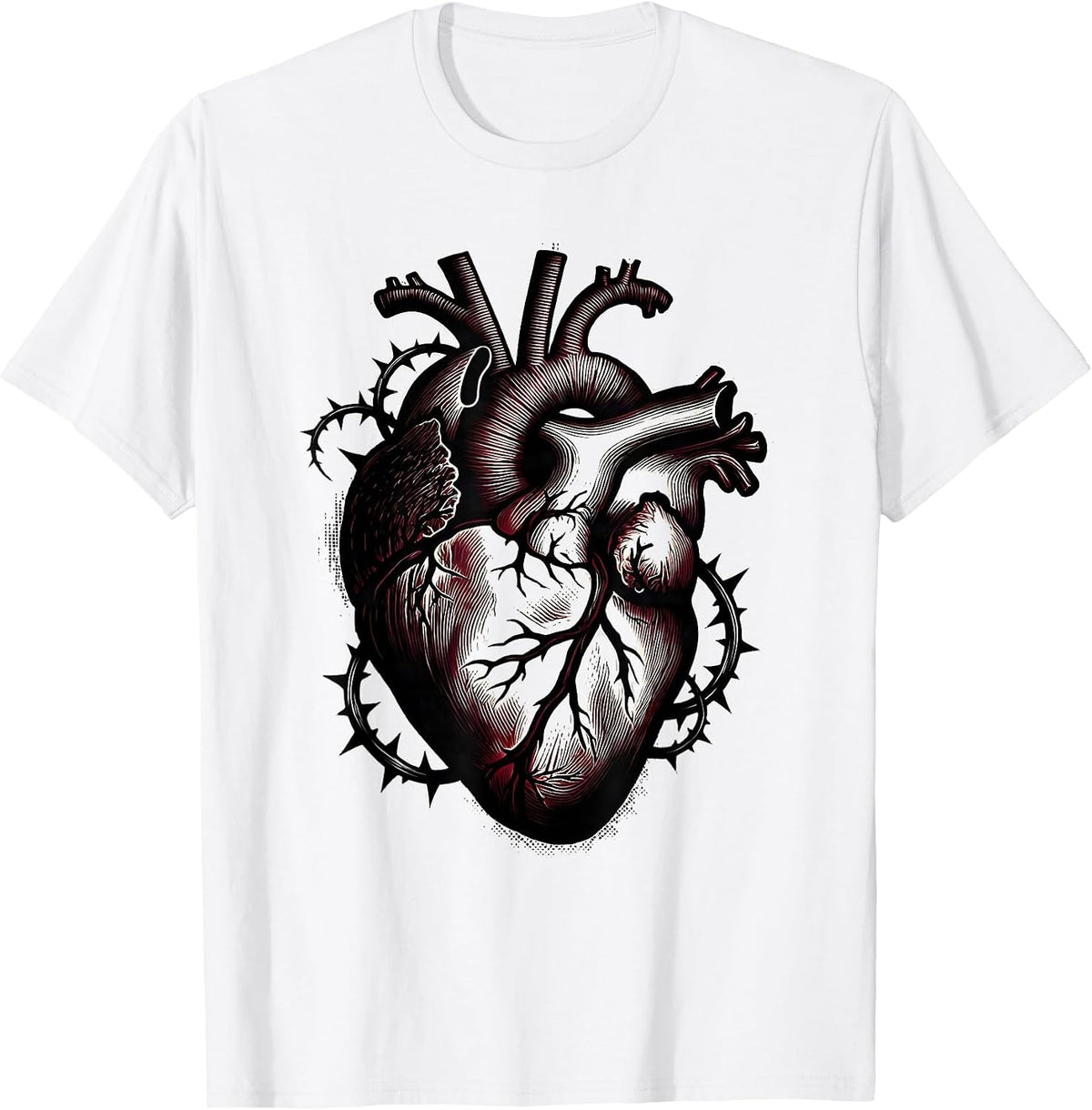 Men's Anatomical Heart Thorny Vines Emo Gothic Design T-Shirt - White