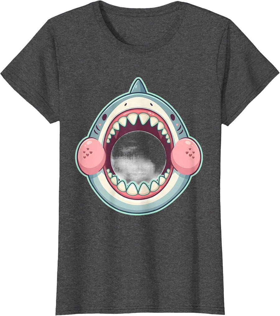 Women's Shark Jaw Cute Kawaii Wildlife Lover Halloween Costume T-Shirt - Dark Heather Grey