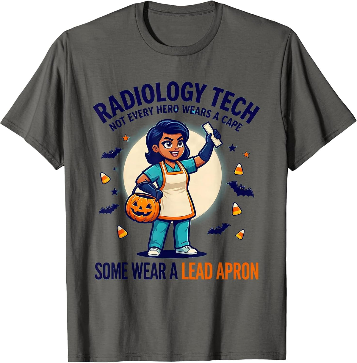 Men's Radiology Tech Hero Halloween Cartoon T-Shirt - Asphalt Grey