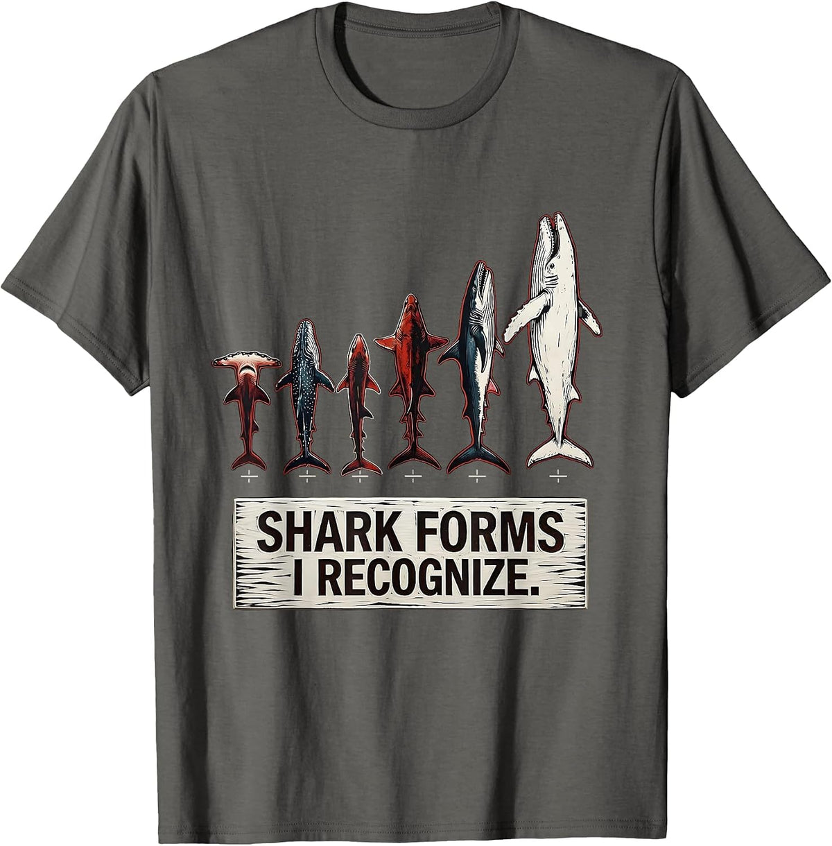 Shark Forms I Recognize Linocut Marine Biology Ocean T-Shirt - Asphalt Grey