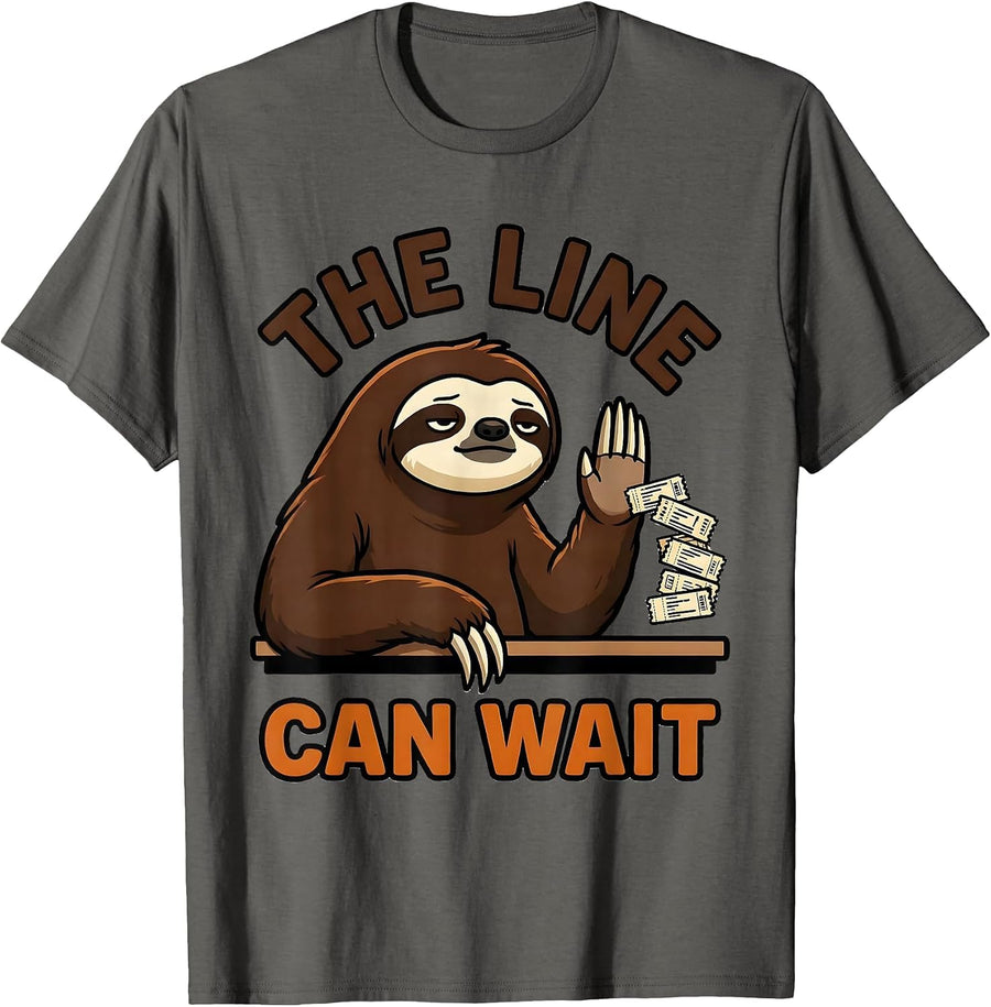 The Line Can Wait Funny Sloth Humor Gift for Sloth Lovers T-Shirt - Asphalt Grey