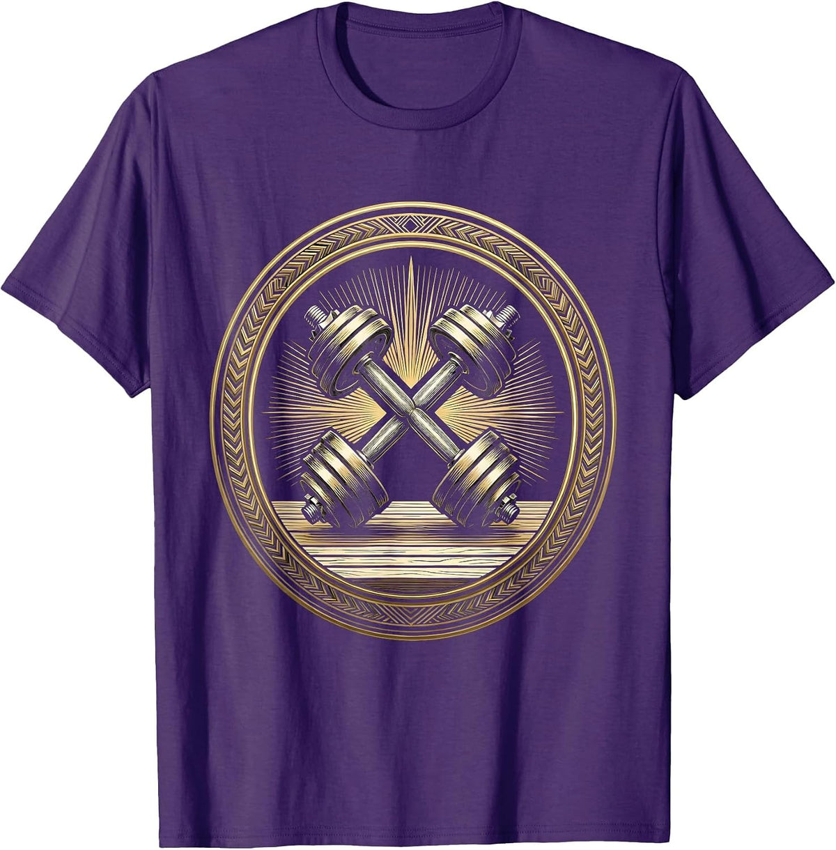 Vintage Classic Dumbbell Weights Gym Illustration T-Shirt - Purple