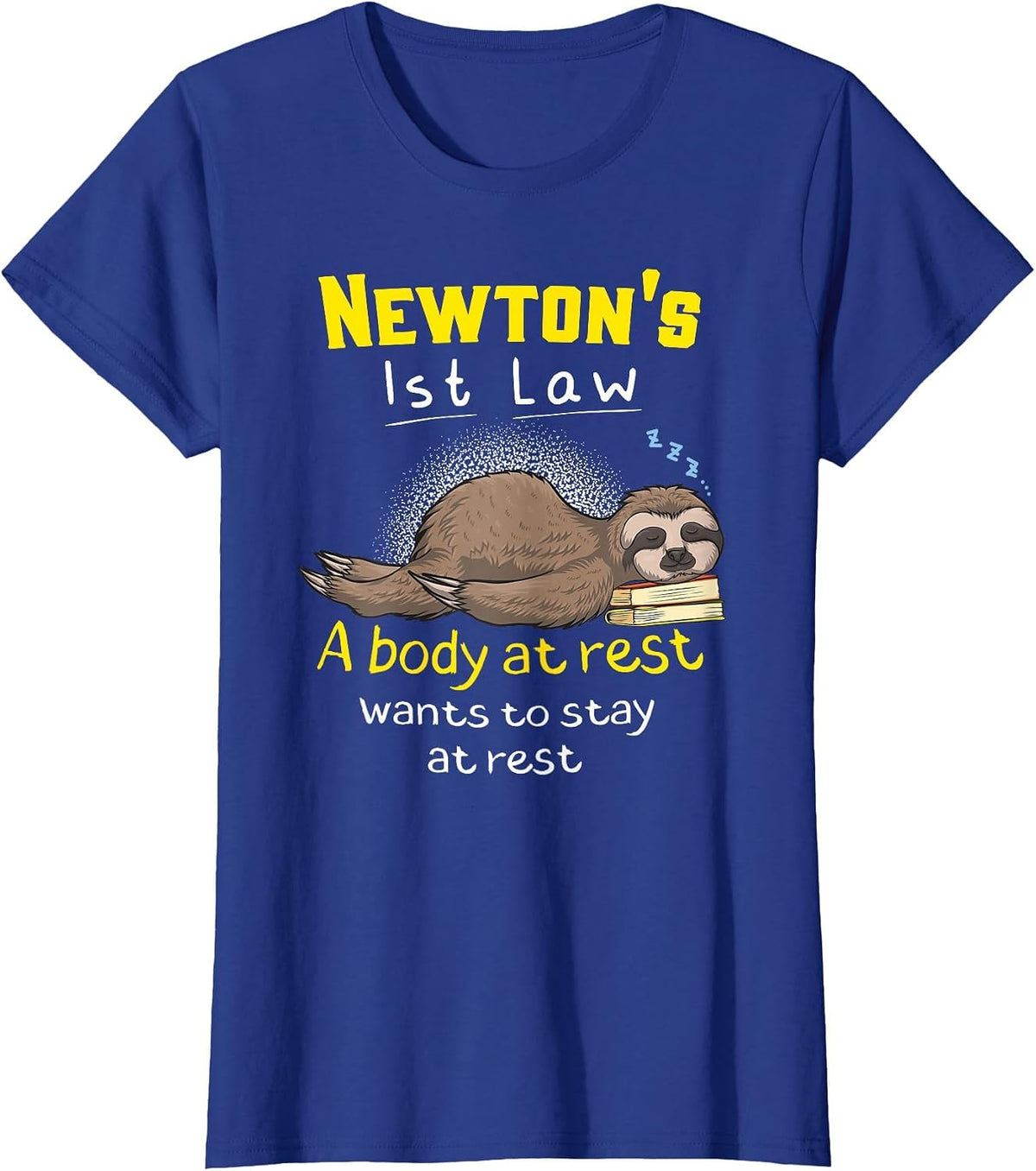 Newton's Law Funny Physics Joke Inertia Cartoon T-Shirt - Royal Blue