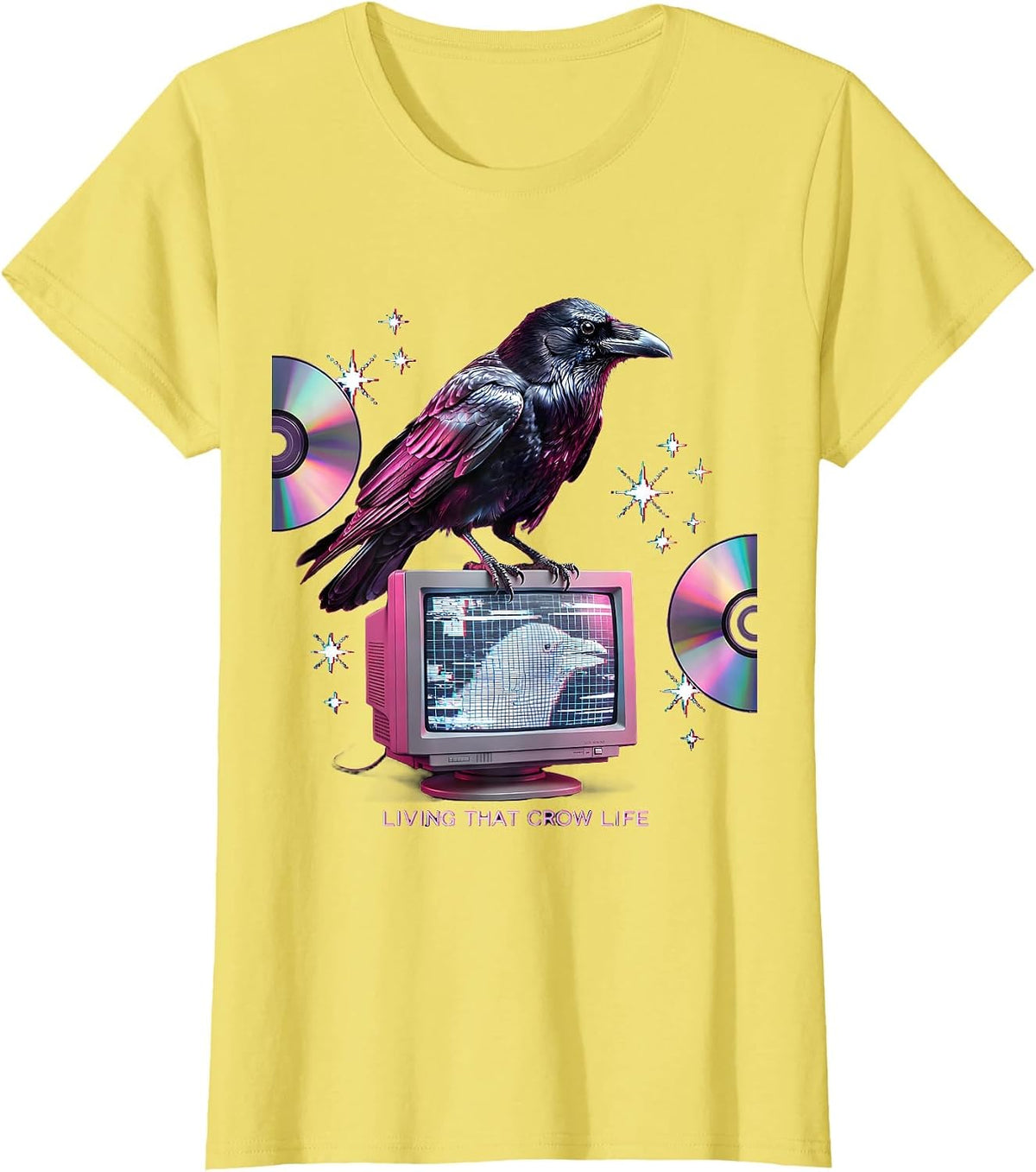 Women's Living That Crow Life Bird Lover Design T-Shirt - Lemon Yellow