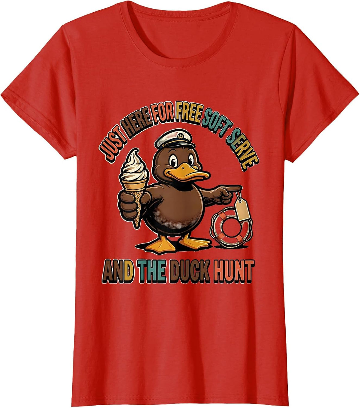Just Here For Free Soft Serve And The Duck Hunt Funny Cruise T-Shirt - Red