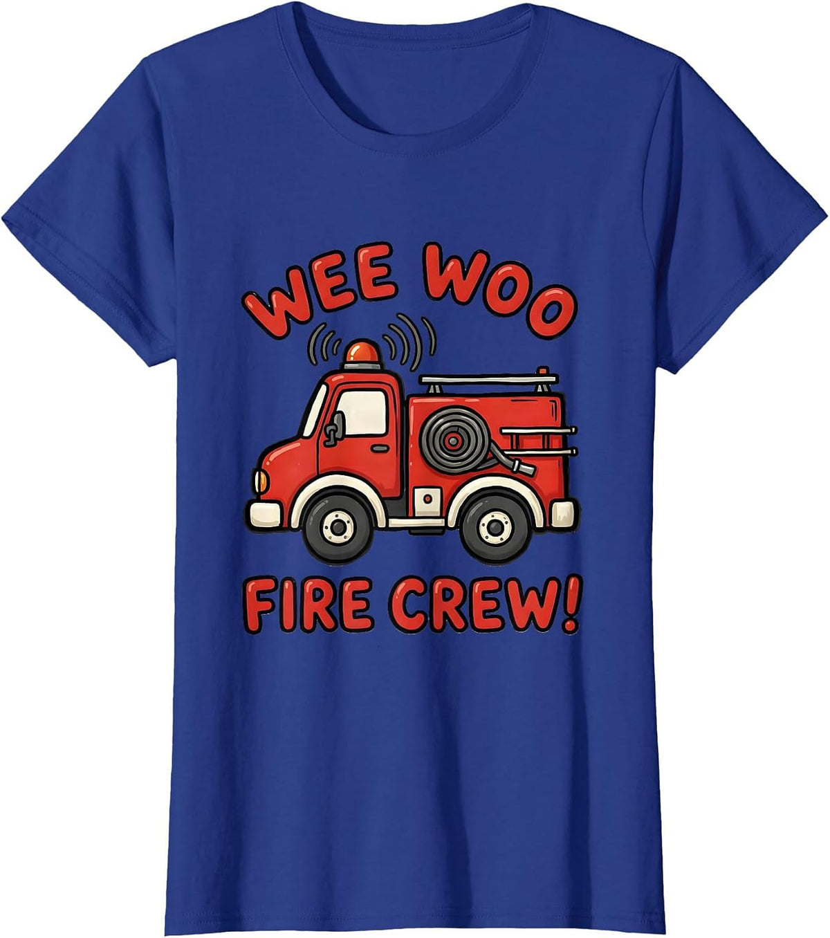 Women's Wee Woo Fire Crew Chunky Fire Truck Firefighter Humor T-Shirt - Royal Blue
