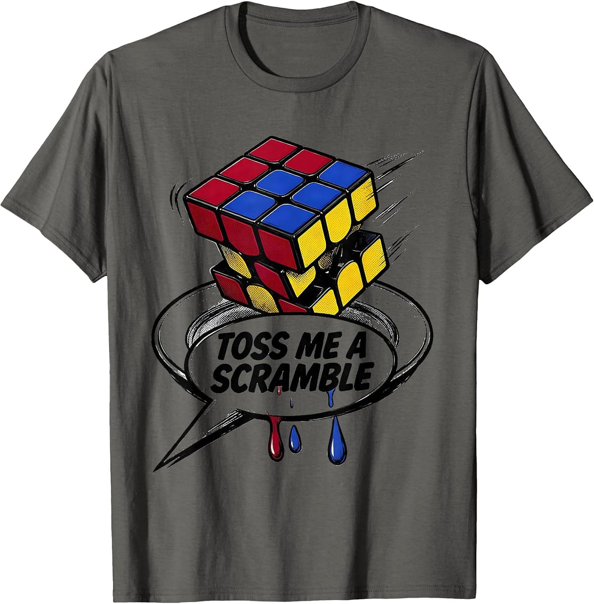 Toss Me A Scramble Funny Speed Cubing Puzzle Cube Humor T-Shirt - Asphalt Grey