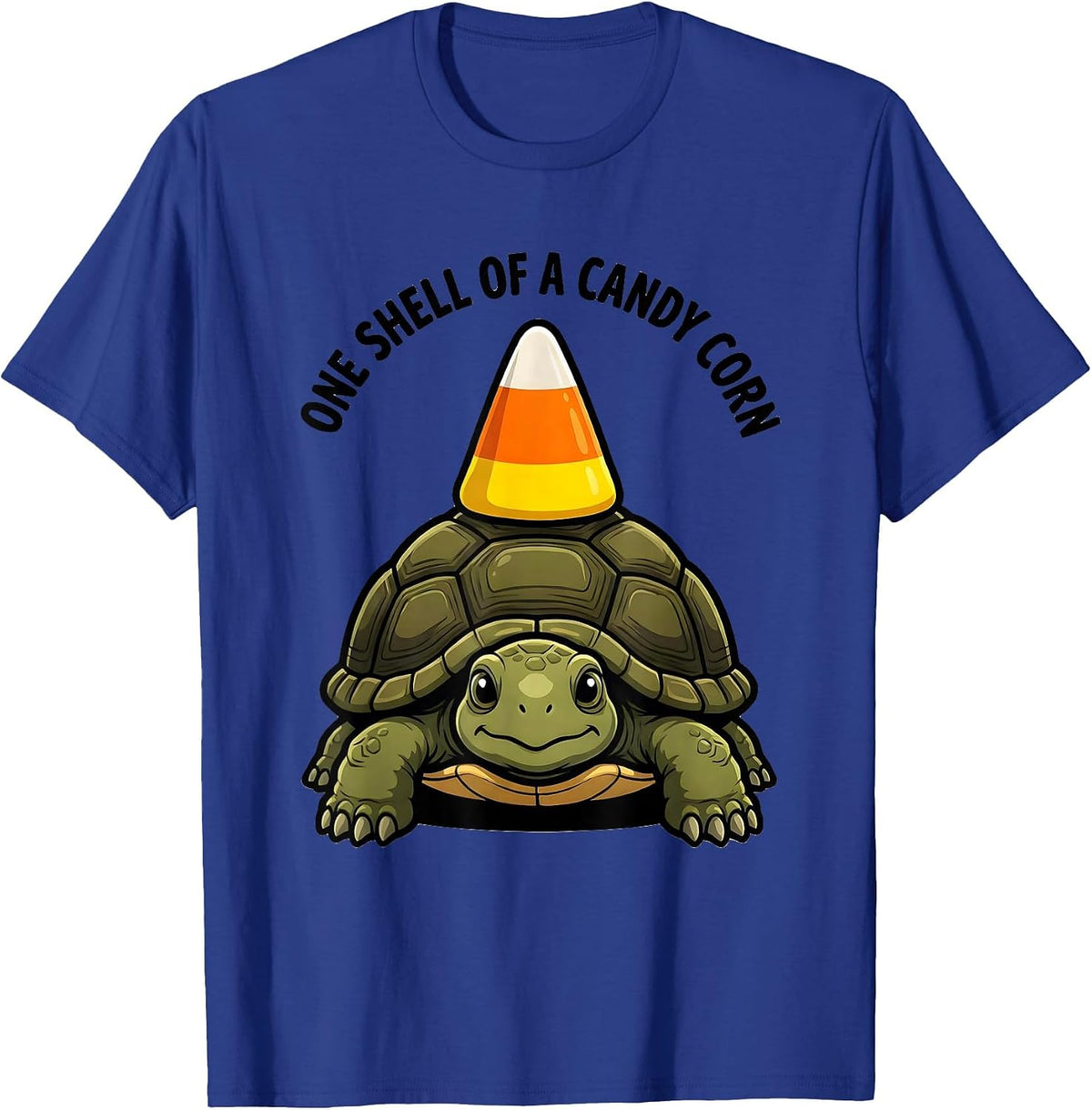 One Shell Of A Candy Corn Cartoon Halloween Costume Turtle T-Shirt - Royal Blue