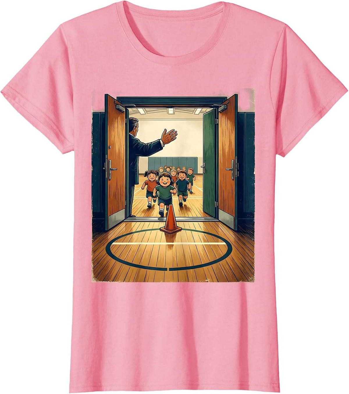 Women's Vintage Gym Doorway PE Teacher Back To School T-Shirt - Pink
