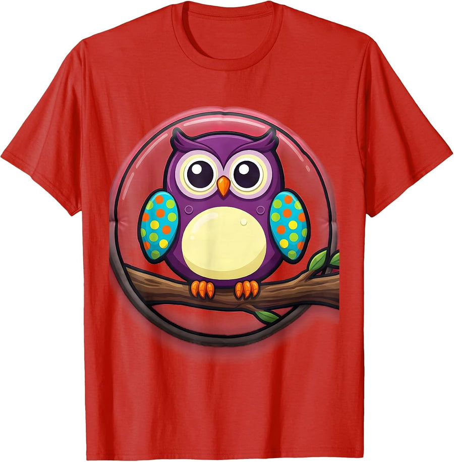 Men's Polka Dot Owl on Branch Kids Graphic Tee T-Shirt - Red