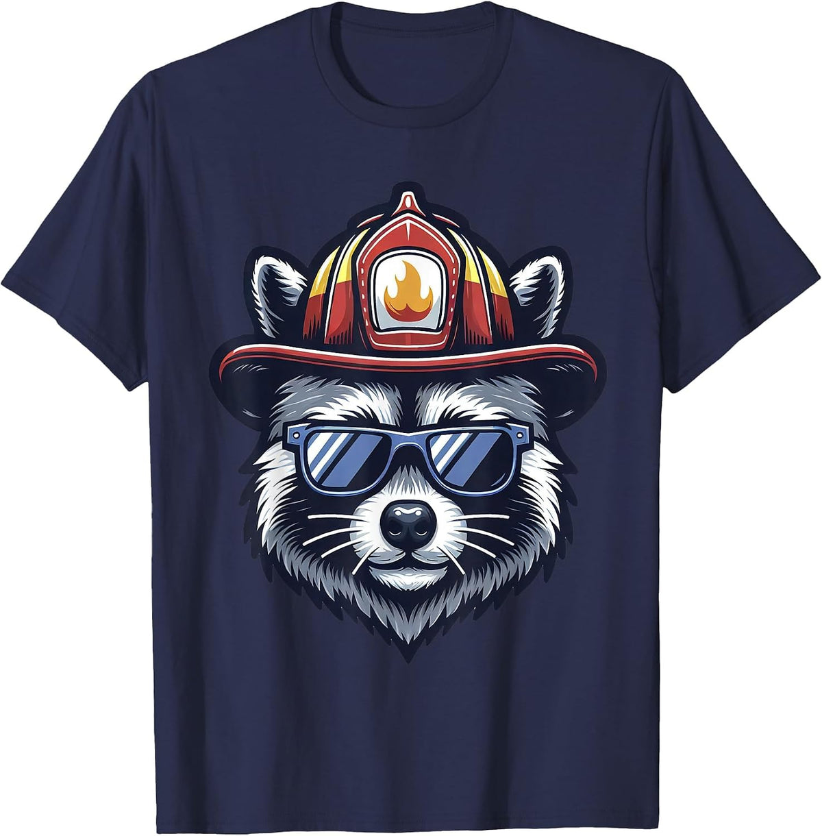 Firefighter Raccoon Funny Fire Department T-Shirt - Navy Blue