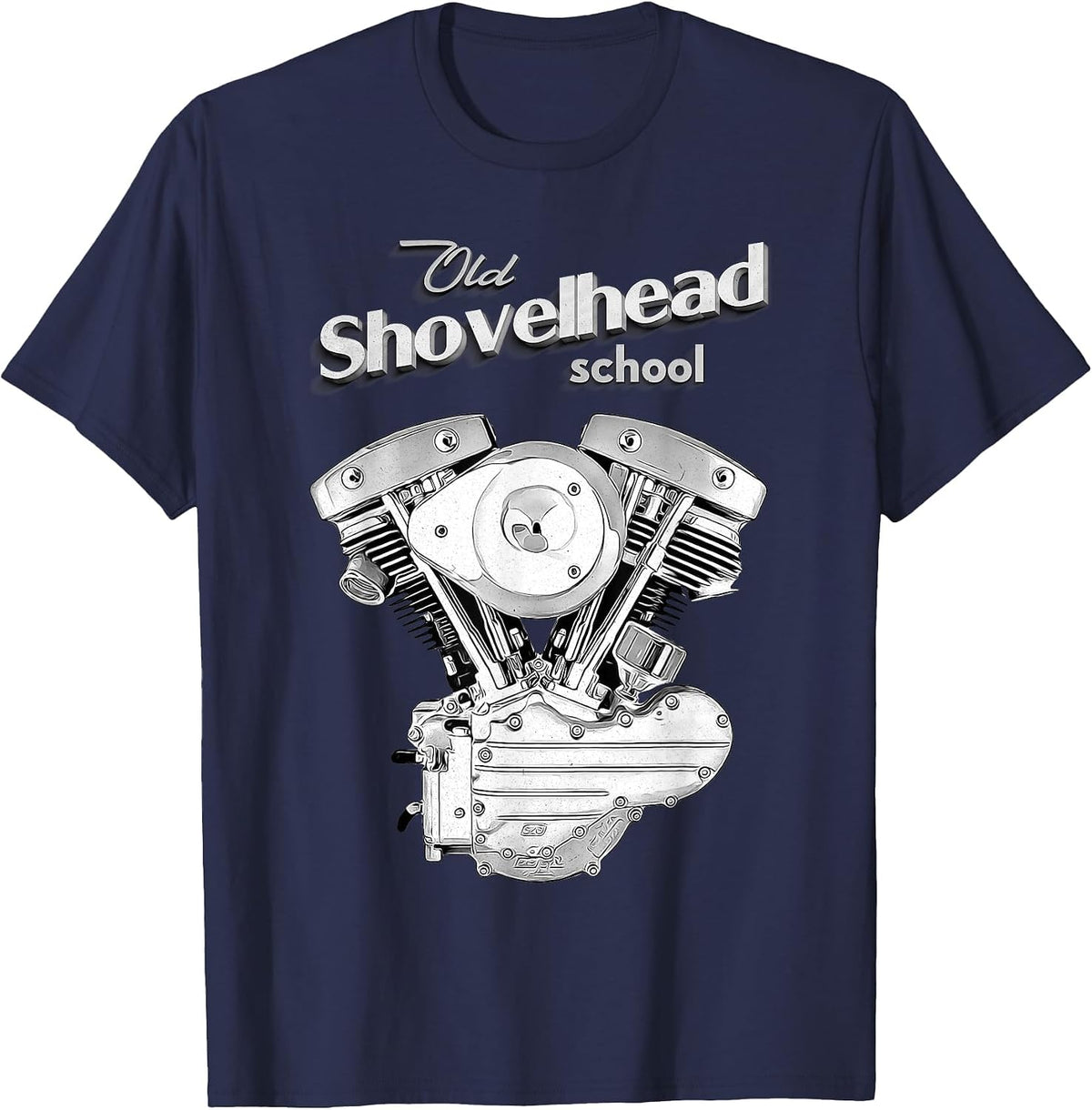 Vintage HD Shovelhead Motorcycle FLH Engine Motor Biker T-Shirt - Navy Blue
