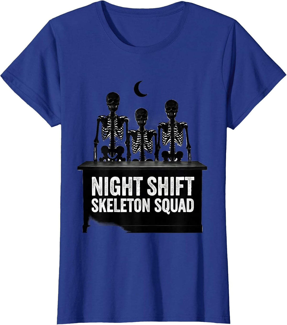Women's Night Shift Skeleton Squad Funny Pharmacy Tech Halloween T-Shirt - Royal Blue