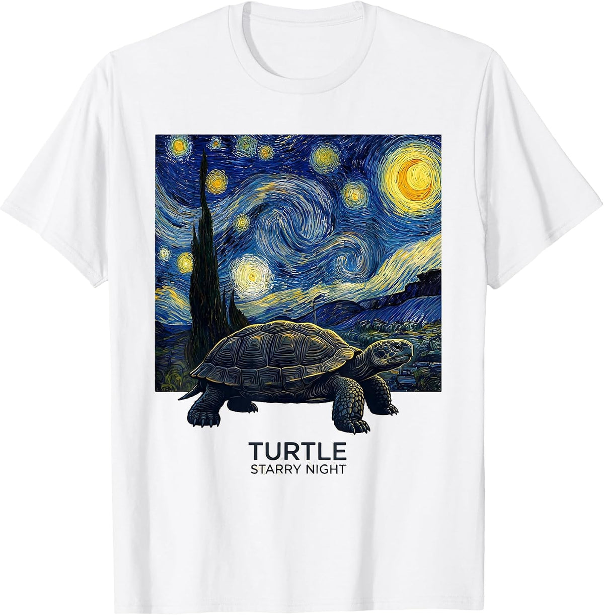 Men's Turtle Starry Night Van Gogh Art Animal Lover Gift T-Shirt - White