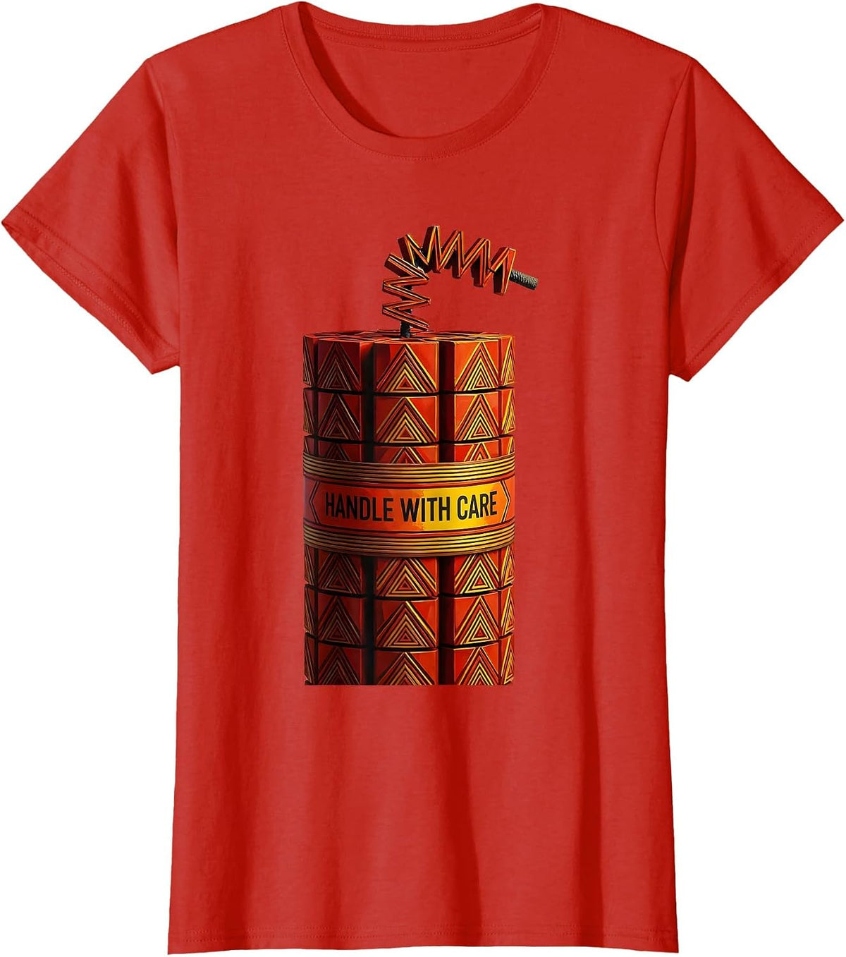 Handle With Care Firecracker Graphic Design T-Shirt - Red