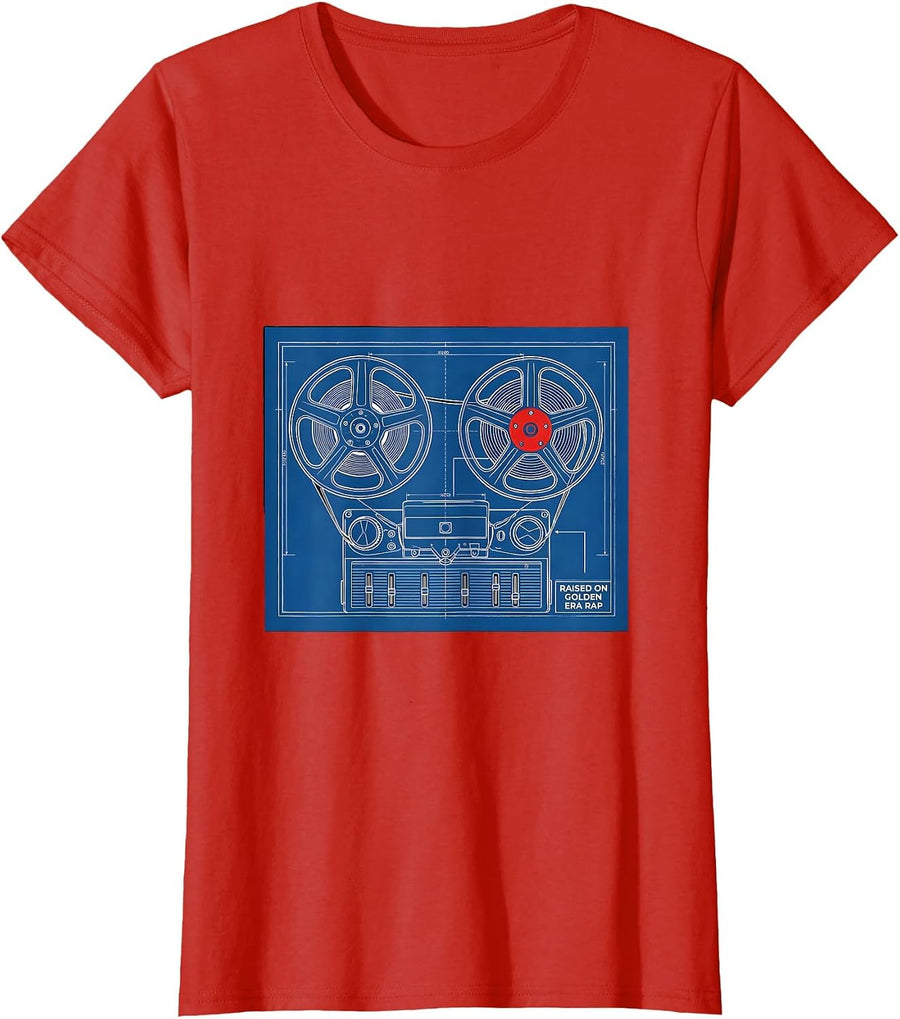 Women's Raised On Golden Era Rap Vintage Hip Hop Cassette Nostalgia T-Shirt - Red
