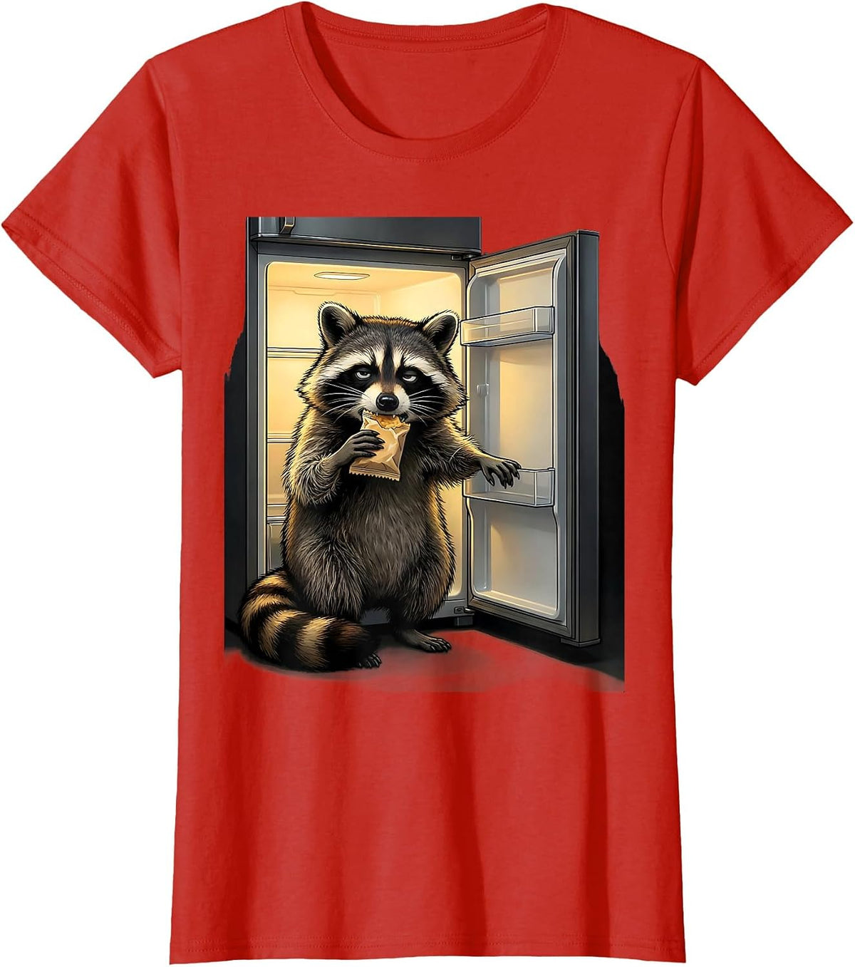 Masked Raccoon Snacking Funny Trash Panda Meme Humor T-Shirt - Red