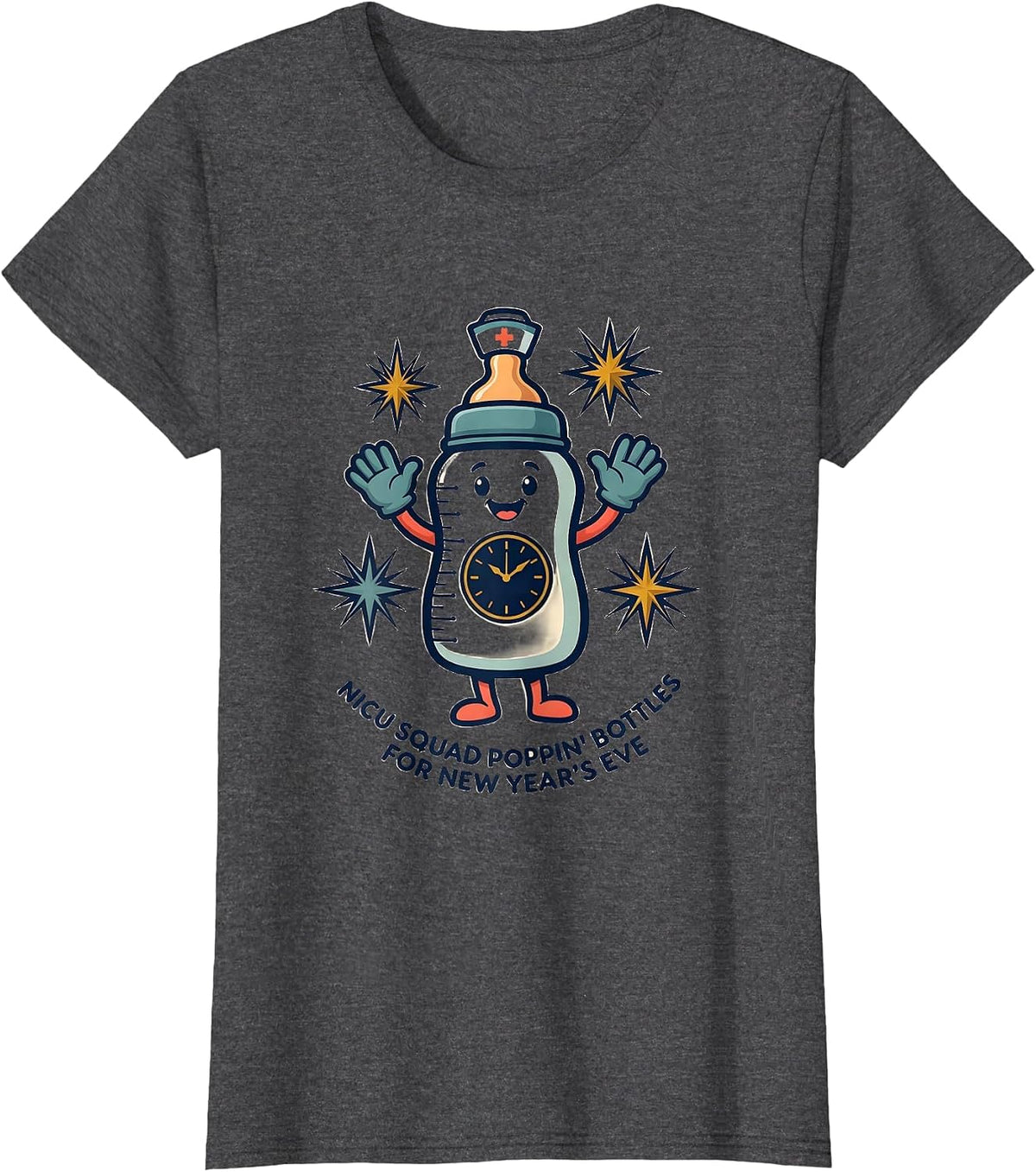 Women's NICU Squad Poppin' Bottles For New Year's Eve Humor T-Shirt - Dark Heather Grey