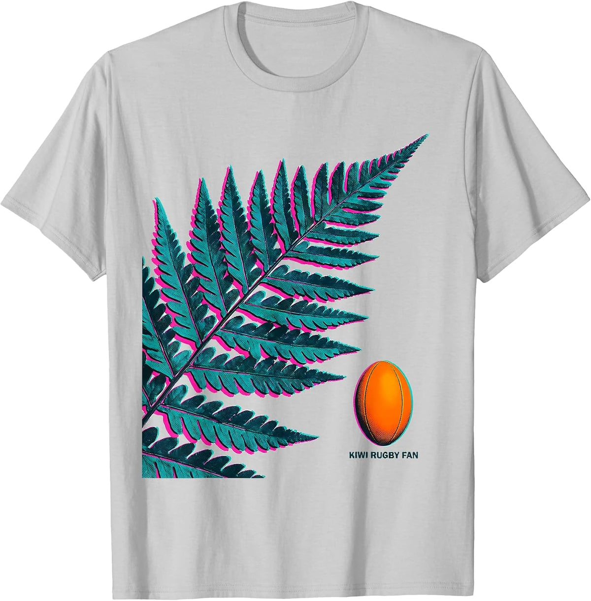 Men's Kiwi Rugby Fan Risograph New Zealand Rugby Test Supporter T-Shirt - Silver Grey
