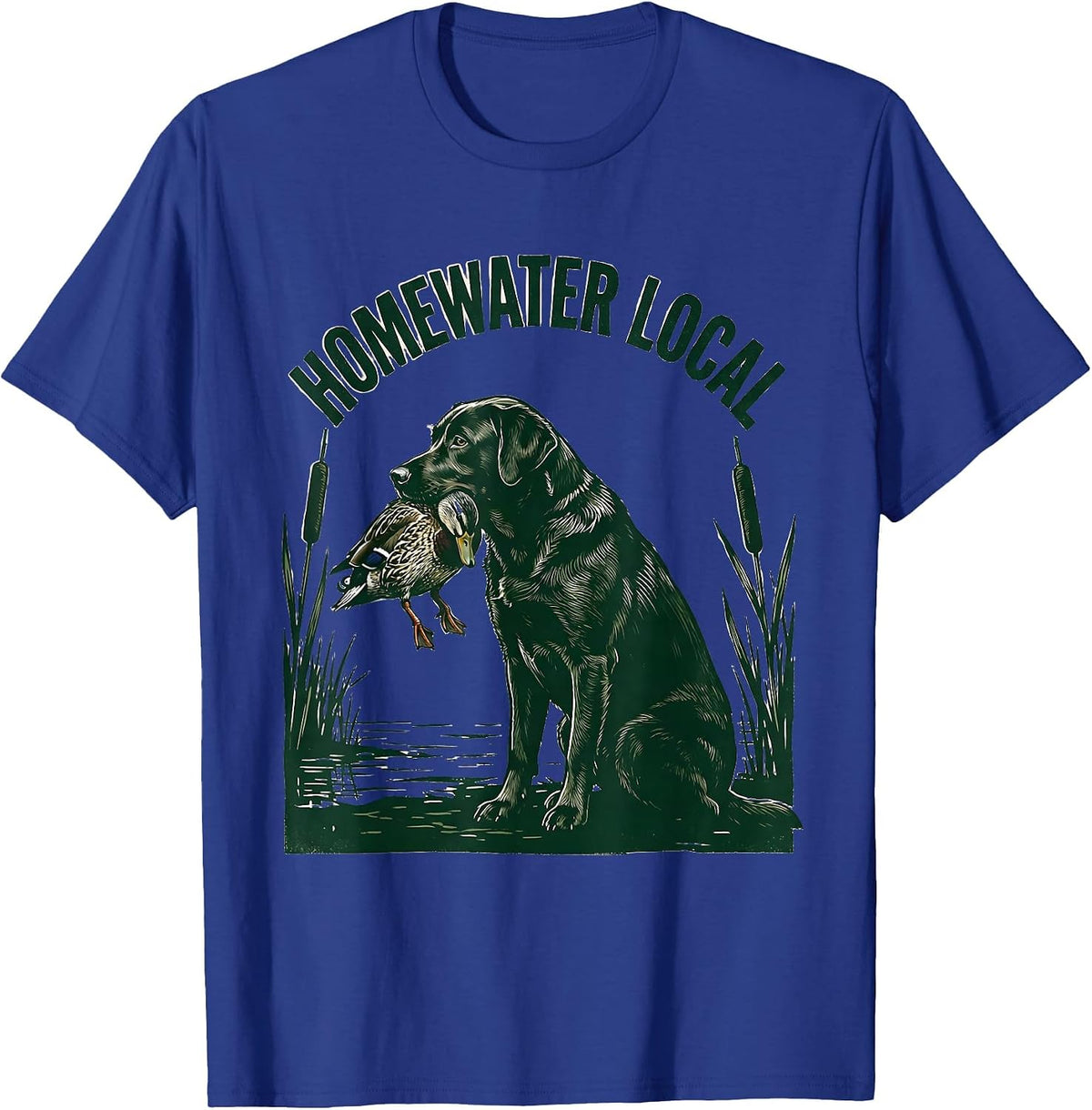 Men's Homewater Local Linocut Labrador Duck Hunting Southern Pride T-Shirt - Royal Blue