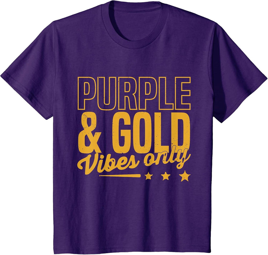 Purple and Gold Vibes Only Game Day for High School Football T-Shirt - Purple