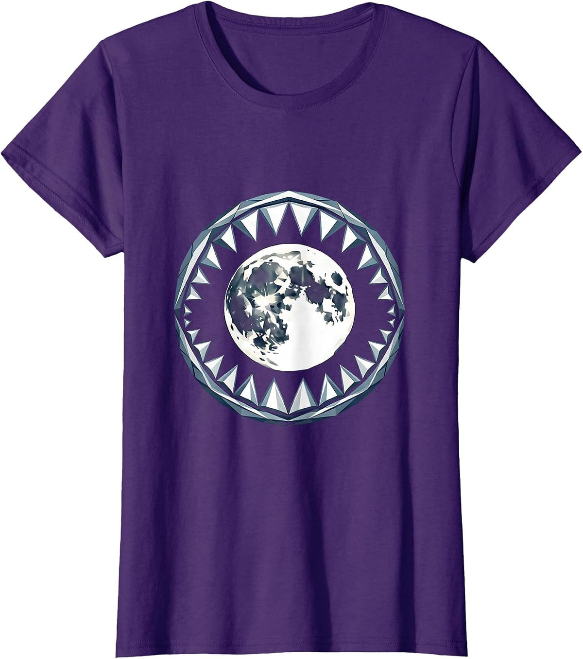 Women's Shark Jaw Full Moon Graphic Design T-Shirt - Purple