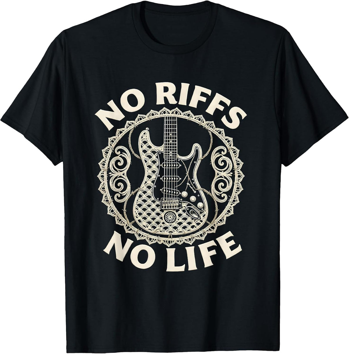 Men's No Riffs No Life Metal Guitar Music Design T-Shirt - Black