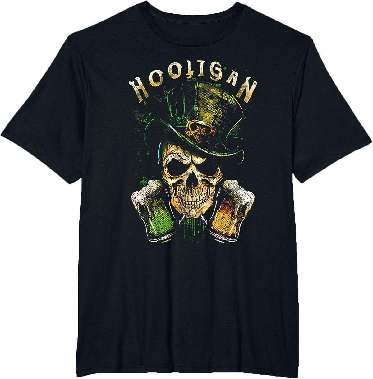 Hooligan Skull Beer Irish T-Shirt - Black