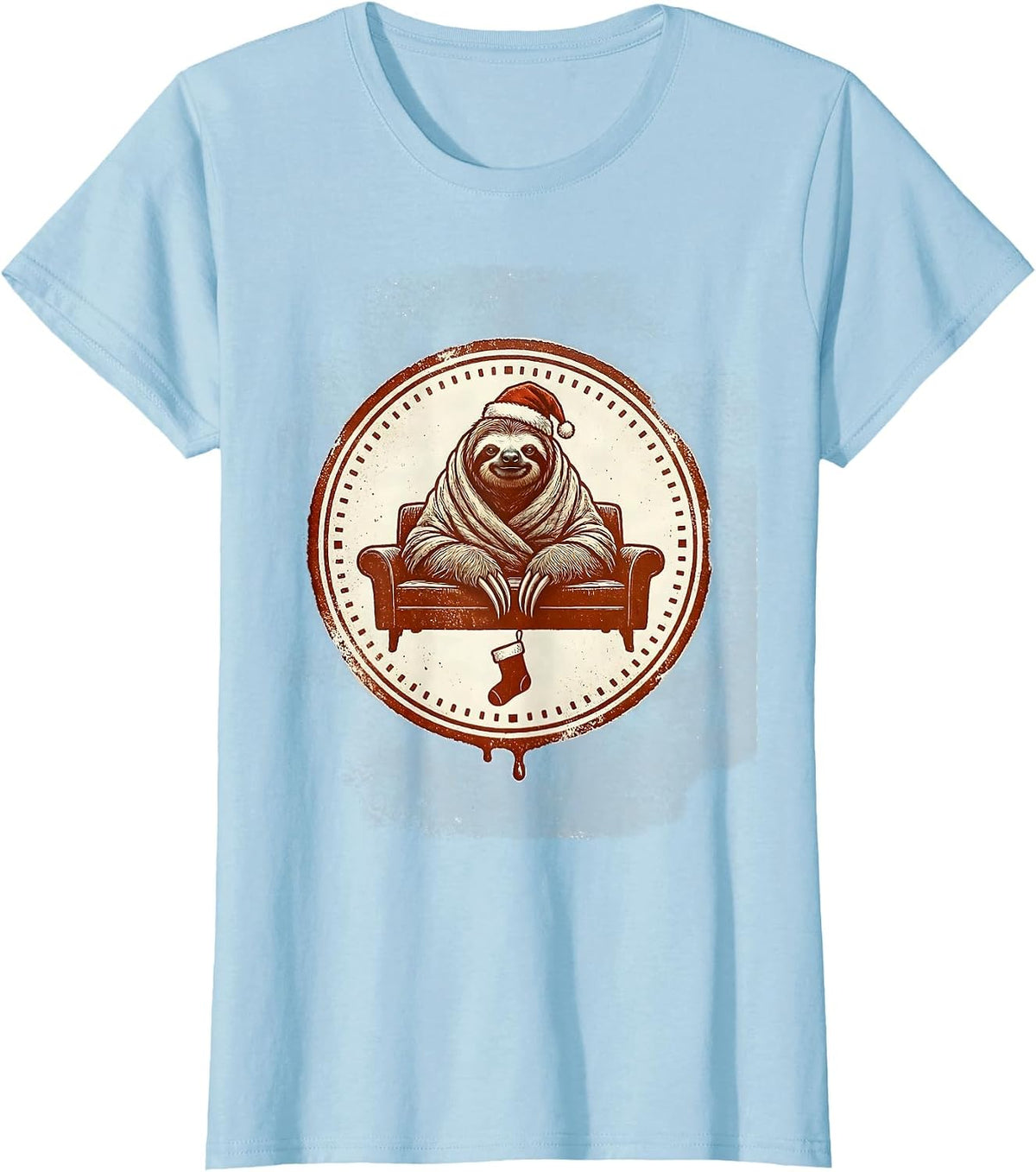 Round Seal Sloth Slack Blanket Stamp Stamp T-Shirt - Baby Blue