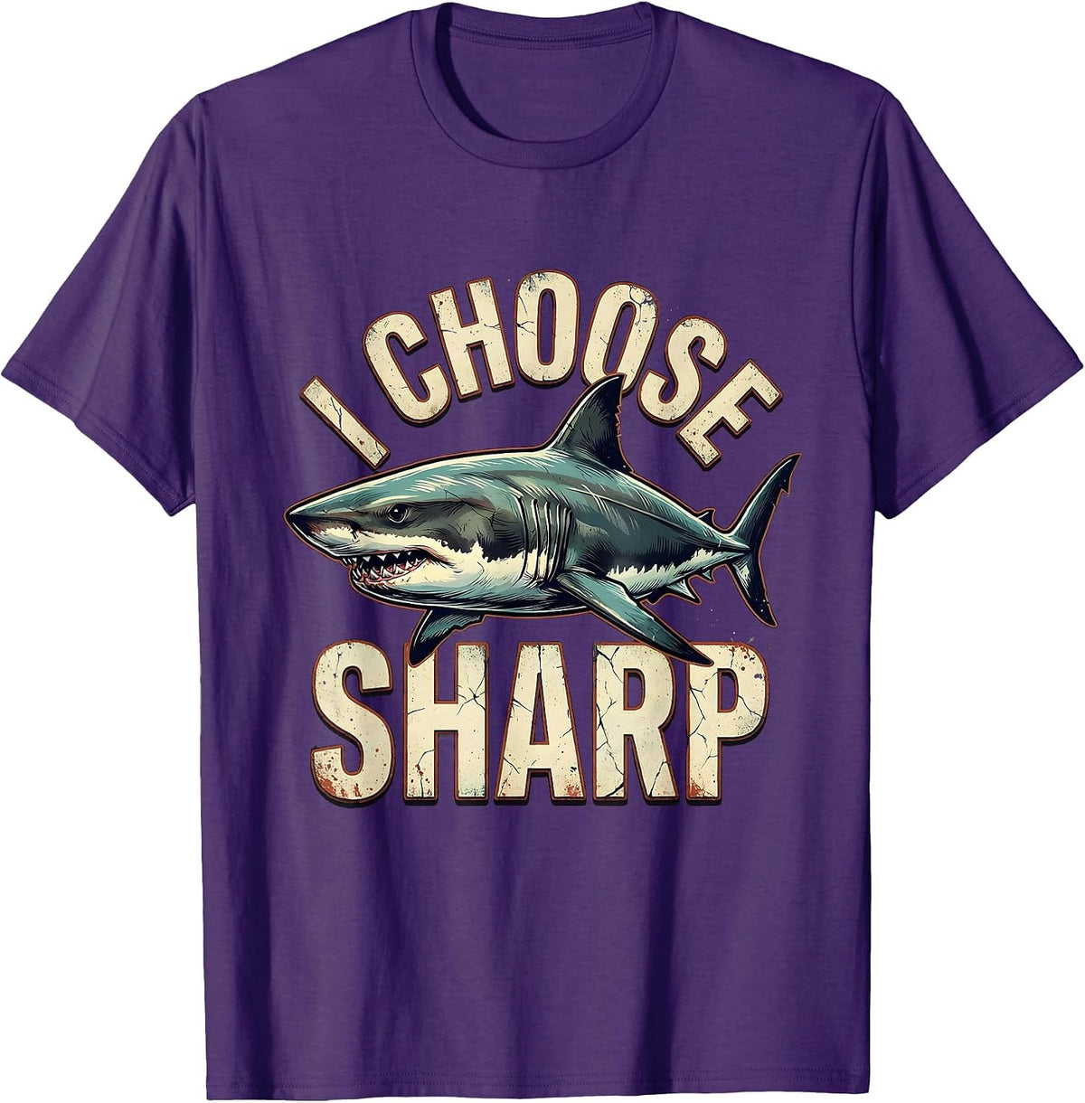 Men's I Choose Sharp Distressed Funny Shark Ocean Wildlife Lover T-Shirt - Purple