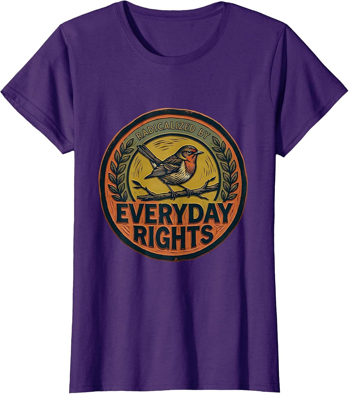 Women's Radicalized By Everyday Rights Bold Hand-Stamped Feminist T-Shirt - Purple