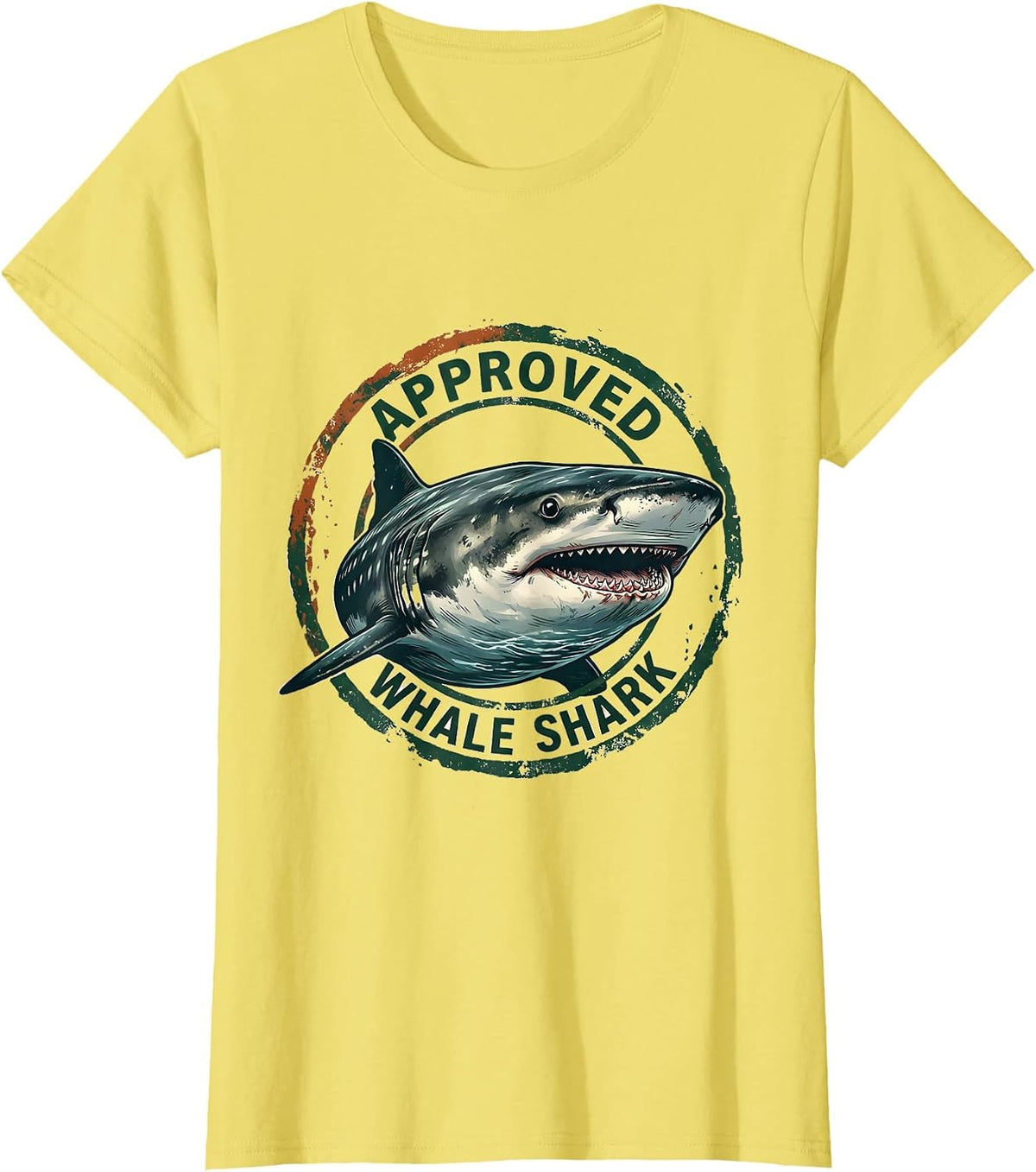 Women's Approved Whale Shark Vintage Funny Shark Lover Ocean T-Shirt - Lemon Yellow