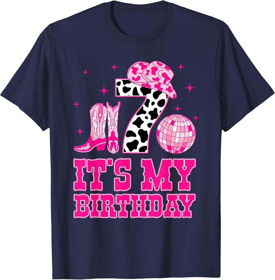 It's My 7th Birthday Cowgirl 7 Years Old Western Kids Girls T-Shirt - Navy Blue