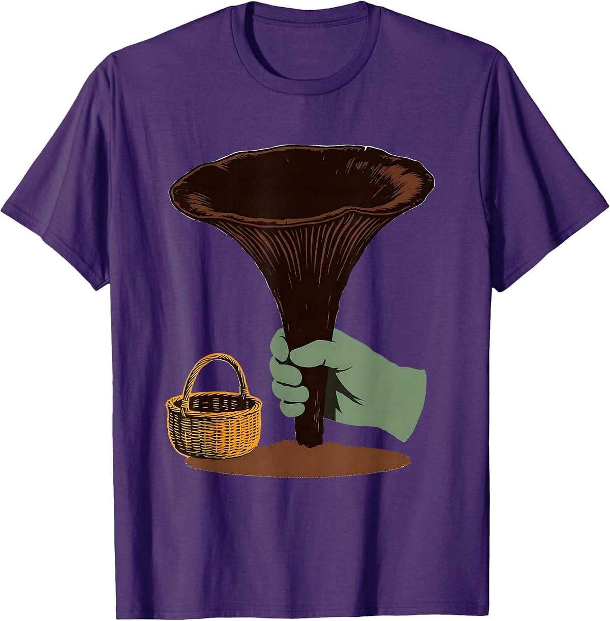 Men's Oversized Trumpet Mushroom Screenprint Retro Forager T-Shirt - Purple