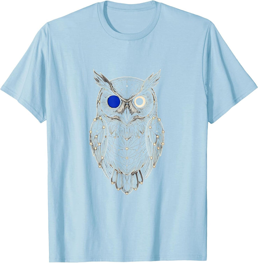 Men's Geometric Owl Constellation Animal Line Art T-Shirt - Baby Blue