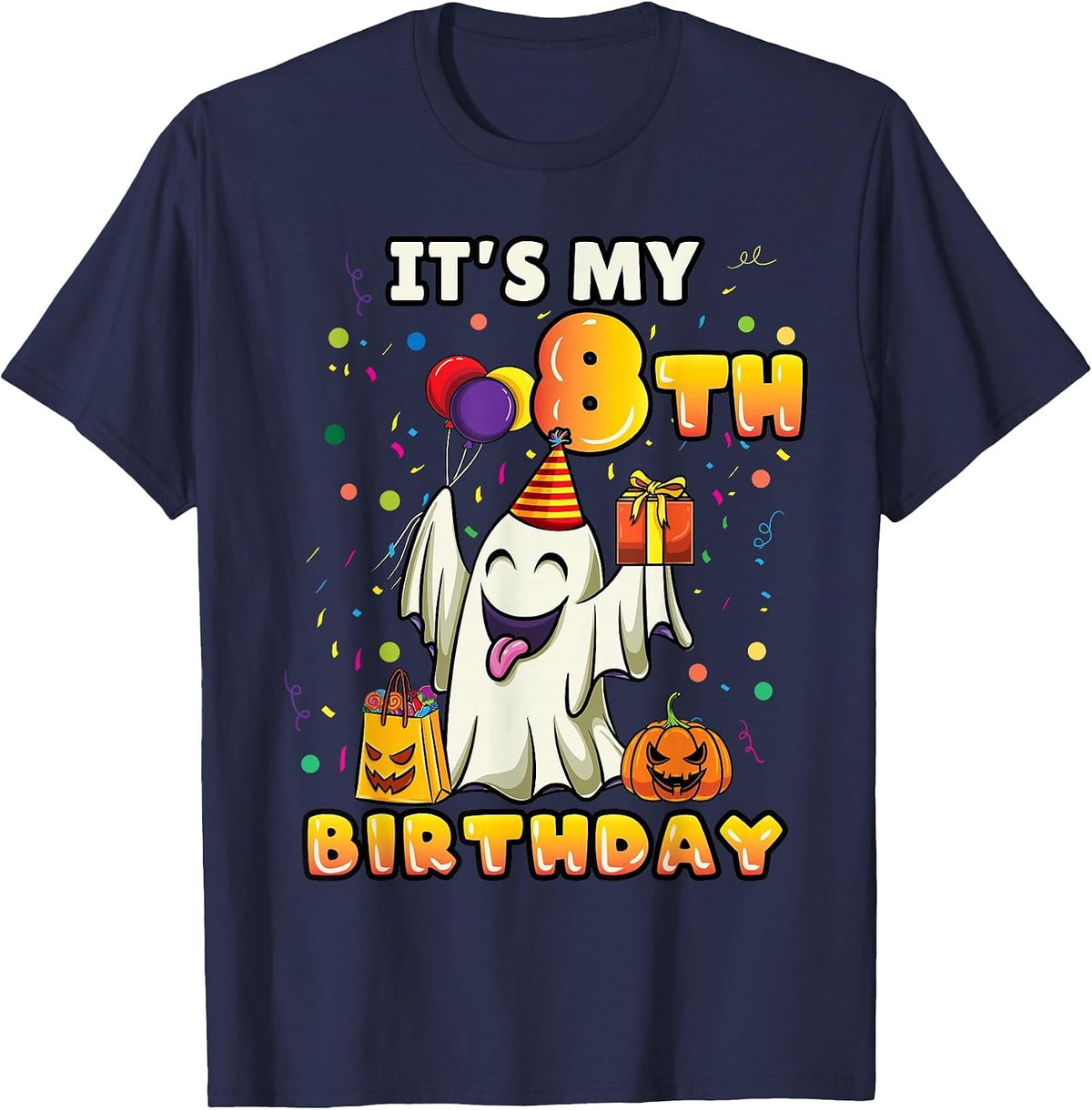 Its My 8th Birthday Ghost Halloween Kids T-Shirt - Navy Blue